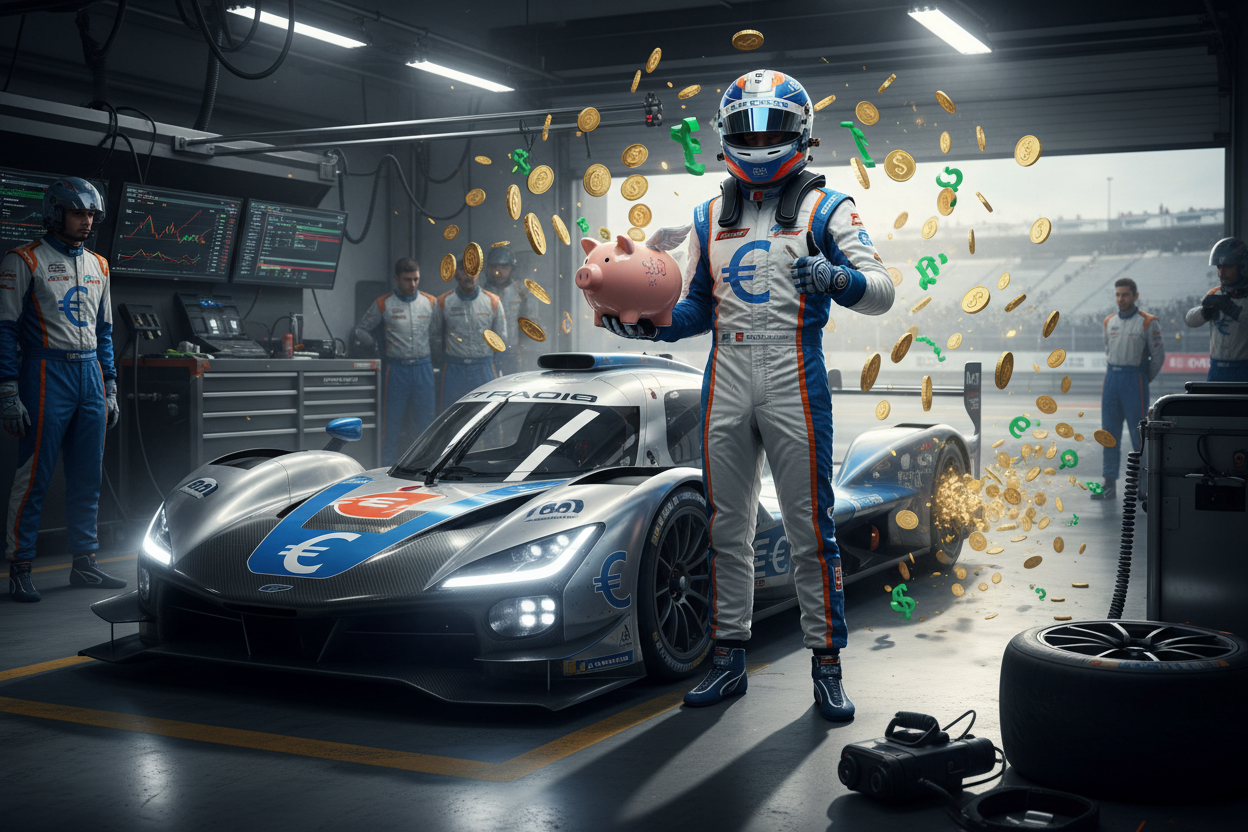 un pilote automobile qui evolue dans une catégorie type proto comme aux 24h du mans et qui fait des économies d'argent en payant moins cher